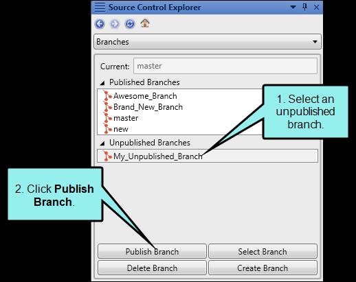 HOW TO MANUALLY PUBLISH BRANCHES 1. Select the View ribbon. In the Pane section select Source Control Explorer. The Source Control Explorer opens. 2.