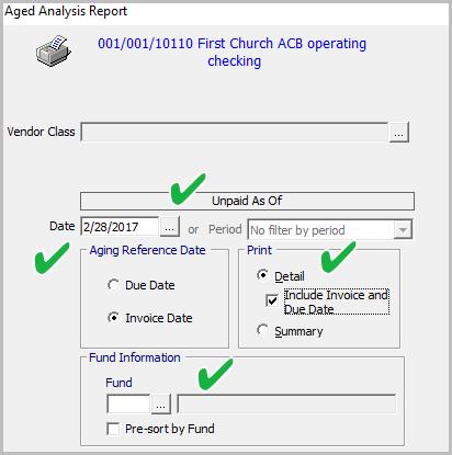Use the Aged Analysis Report to print invoices by due date or invoice date sequence.