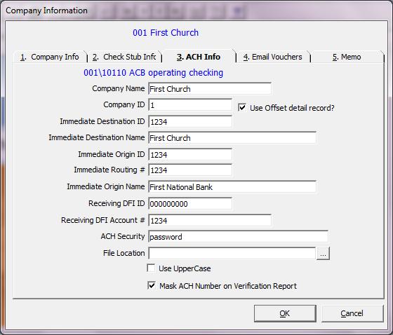 Use Uppercase Select the check box to make the ACH file appear in all uppercase (required by some banks).
