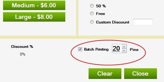 Fig 6 Selecting Batch PIN printing in the PIN screen Note: When selecting a quantity for batch PIN printing, highlight the amount with your mouse and type in a number.
