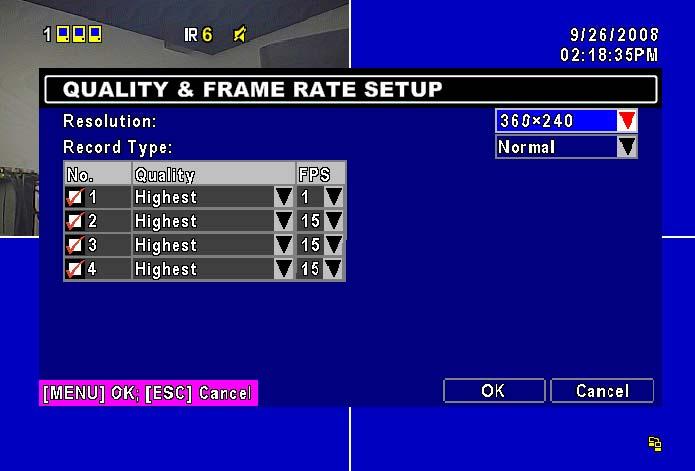 4-1.1 Quality & Frame Rate Setup Resolution Record Type No.