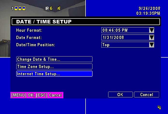 Hour Format Date Format Date/Time Position Change Date & Time Time Zone Setup Internet Time Setup 12HOURS/ 24HOURS