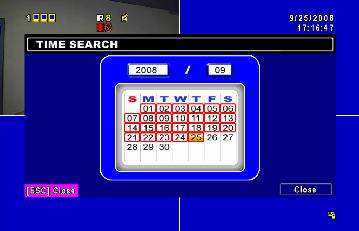 5-2.2 TIME SEARCH TIME SEARCH can search for the specific time of recording data to playback. Note that dates with recording data are marked with a red square.