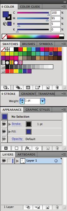 YOUR PALETTES From the top menu under Window, move your cursor over Workspace and select Essentials. This will display your palettes and should look like the bar on the right.