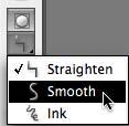 Those options are at the bottom of the Tools window when the Pencil tool is selected. Straighten tries to straighten the lines you draw. Smooth tries to smooth the lines you draw.
