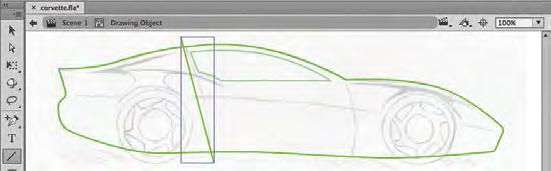 2. Using the Selection tool, double-click any line of the car body shape to enter into the drawing object.