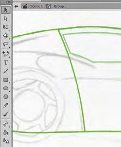 7. Choose the Subselection tool in the Tools panel, and click any of the lines that make up the car body shape.