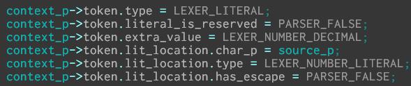 Lexing (1/2) parser_parse_source() 6 lexer_next_token() 1. Read a word from current source_p 2.