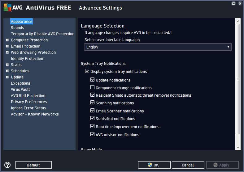 9. AVG Advanced Settings The advanced configuration dialog of AVG AntiVirus Free Edition 2015 opens in a new window named Advanced AVG Settings.
