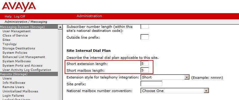 Scroll down to the Site Internal Dial Plan section.