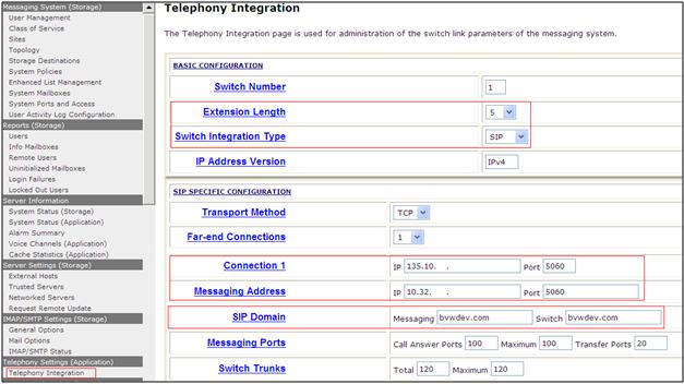 9.2. Administer Telephony Integration A SIP trunk needs to be configured from Messaging to Session Manager.