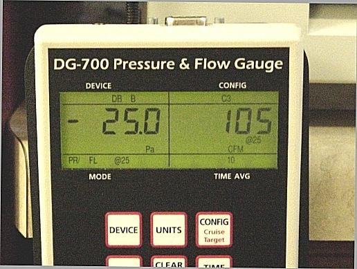 8. Turn on the Duct Blaster fan and take a flow reading from the field calibration plate: - Turn on the Duct Blaster fan by slowing turning the knob on the fan controller clockwise.