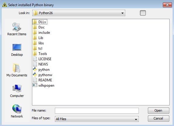 directory, and select python.
