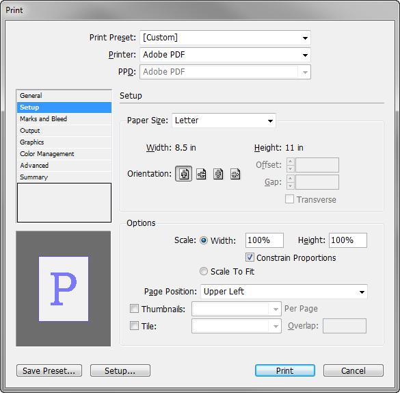 Printing to a printer You set printer settings through the Adobe InDesign Print dialog box. In the following steps, you set printer settings and then print to your printer. To print to a printer: 1.