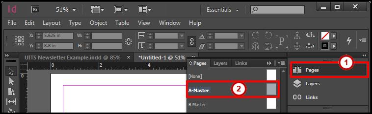 Edit a Master Page 1. Open the Pages panel from the Panels toolbar (See Figure 8). The Pages panel will appear. 2.