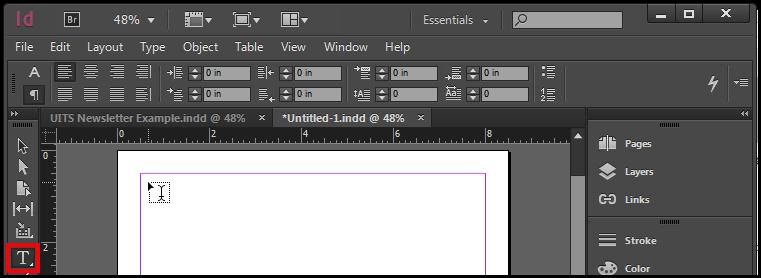 Text Text reside in objects called Text Frames. Using the Type Tool, you can edit the characters individually or an entire paragraph.