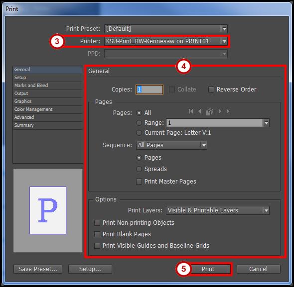 Printing 1. Click the File menu. 2. Click Print. The Print dialog window will open. 3. Choose the Printer you want to print to (See Figure 87). 4. Choose from the options available (See Figure 87). 5.