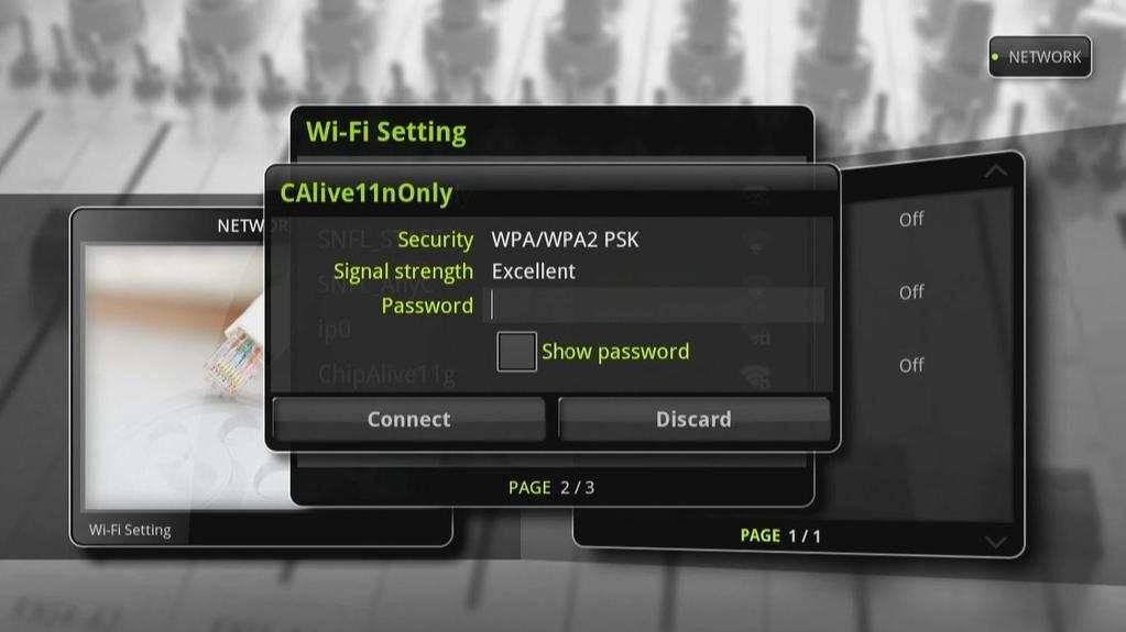 This pop-up shows the wireless access points available. Select one of them that can be accessible. It shows the signal strength and prompts the password, if password is required like below picture.