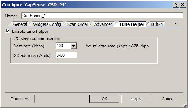 PSoC 4 Capacitive Sensing (CapSense CSD) 2. On the Tune Helper tab: The Enable Tune Helper check box must be selected. Add Code Add Tuner initialization and communication code to the projects main.