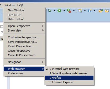 1 From the Eclipse menu select Window>Web Browser and then select one of your installed Web browsers (eg Firefox) Figure