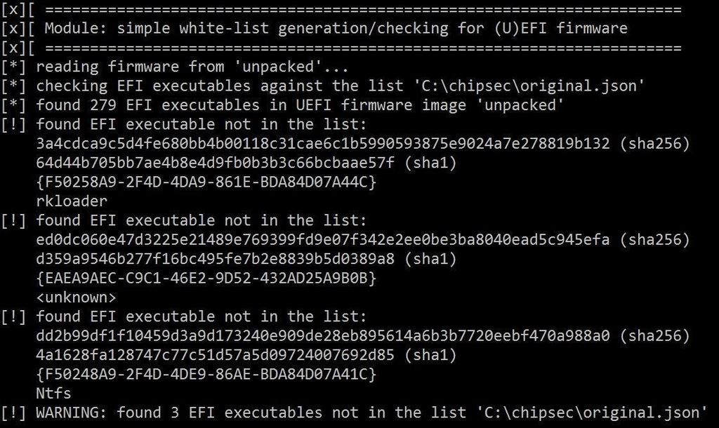 Checking Against Whitelist chipsec_main n m tools.uefi.