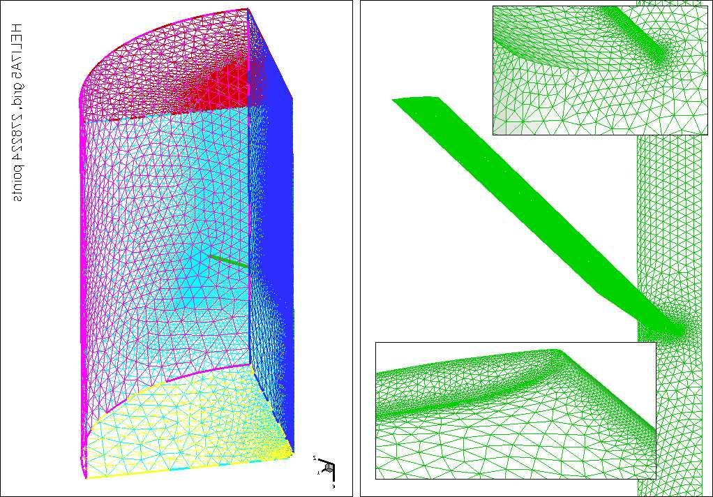 Figure 7 Moving coordinate system (left); Cell face and facettes in 3D (right top) and 2D