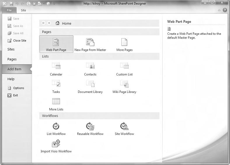 A Backstage Pass x 9 NOTE Even though you can open fi les from older versions of SharePoint, SharePoint Designer 2010 only recognizes the final rendered content of the pages.