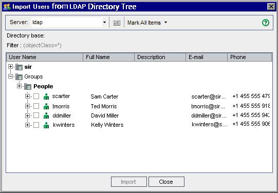 Chapter 6: Managing ALM Users 139. Note: A new user is created with a blank password. Importing Users from LDAP You can import users from an LDAP directory to the Users list in Site Administration.