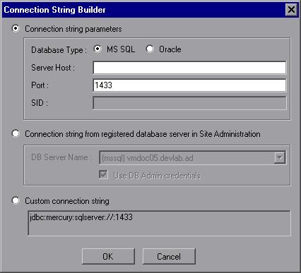 Chapter 13: QC Sense Connection String Builder Dialog Box This dialog box enables you to build custom connection strings.