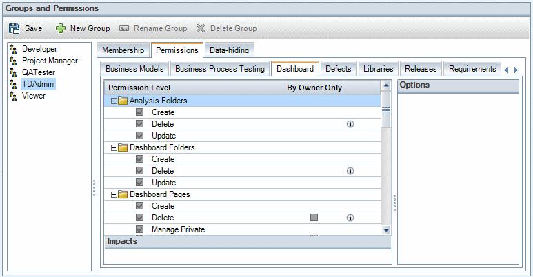 Chapter 17: Managing User Groups and Permissions 3. Click a module tab. If necessary, to see the permission levels for each entity, expand the entity.