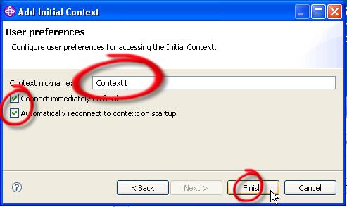 5. On the User preferences screen, enter the Context nickname Context1.