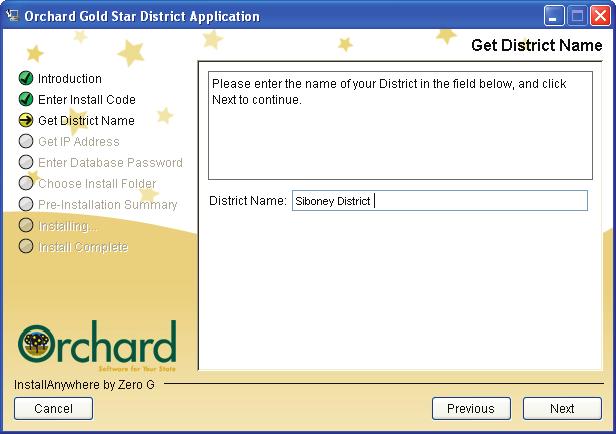 District Application Installation for Windows These instructions apply to installation of the Orchard Gold Star 4.2.1 District Application for Windows.