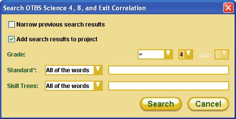 Appendix (cont.) 5 To select a correlation for a different subject area than the default, select the appropriate subject area from the drop-down Correlation menu.