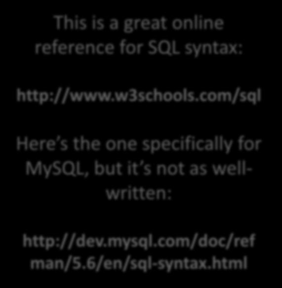 Some points about SQL It s not a true programming language It is used by programming languages to interact with databases There is no standard syntax MySQL, Oracle, SQL Server, and Access all have