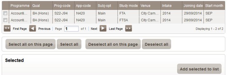 3. Select the course you want to manage dates for by ticking the respective checkbox and click Add selected to list.