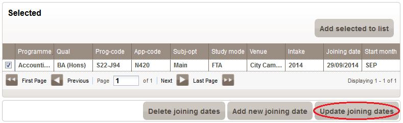 5.2.1.3 Update joining date To update the joining date of a course 1. Search for the course specifying your search criteria as per Section 5.2.1.1. 2.