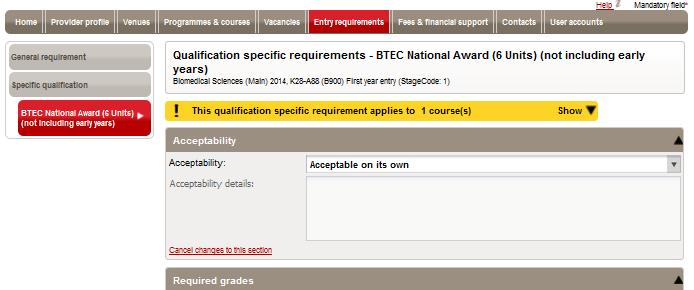 Requirement defined If you are looking for a qualification that has already had requirements defined, click Yes in the Requirements defined box; if it has not yet been defined, click No; or click All