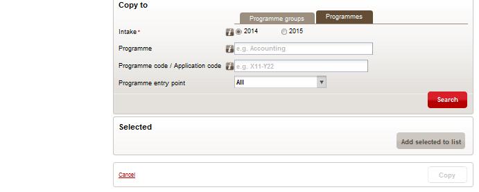 10. Click Search. All programmes in the group or programmes matching the search criteria are listed.