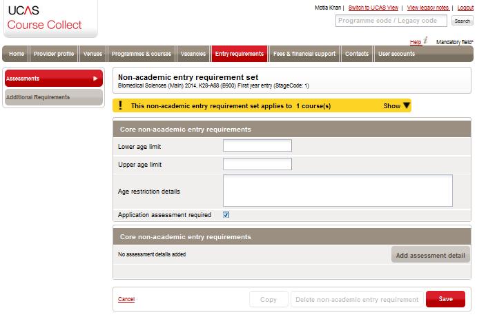 2. Click the Add assessment detail button and