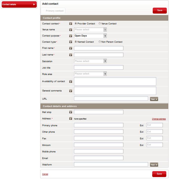 Complete the fields in the Add contact screen.