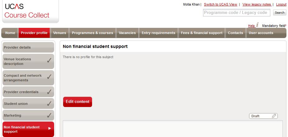 3.1.7 Non-financial student support The Non-financial student support section is used to edit or add information about the support services available to students that are not