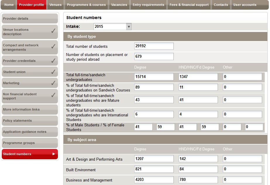 3.1.12 Edit student numbers The Student numbers section is used to display the number of students that are enrolled at the provider.