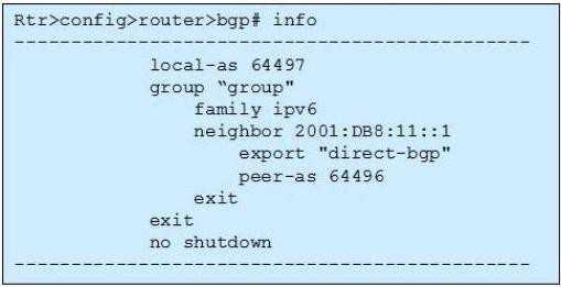 /Reference: QUESTION 164 Click the exhibit. This output is from a router that is part of a 6VPE deployment using a VPRN. Which type of router would this configuration be found on? A. A CE router. B.