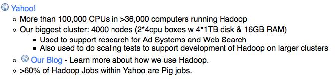 Hadoop usage (from wiki.
