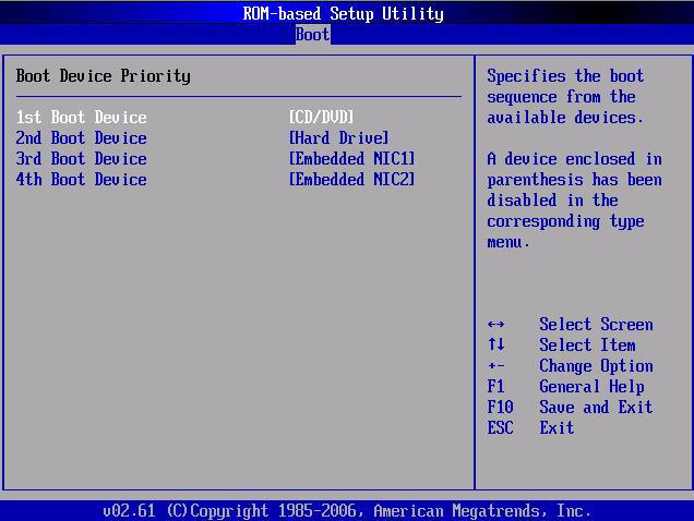 Boot Device Priority submenu To change the boot order, select a boot category type such as Hard disk drives, Removable media or ATAPI CD ROM devices from the boot menu.