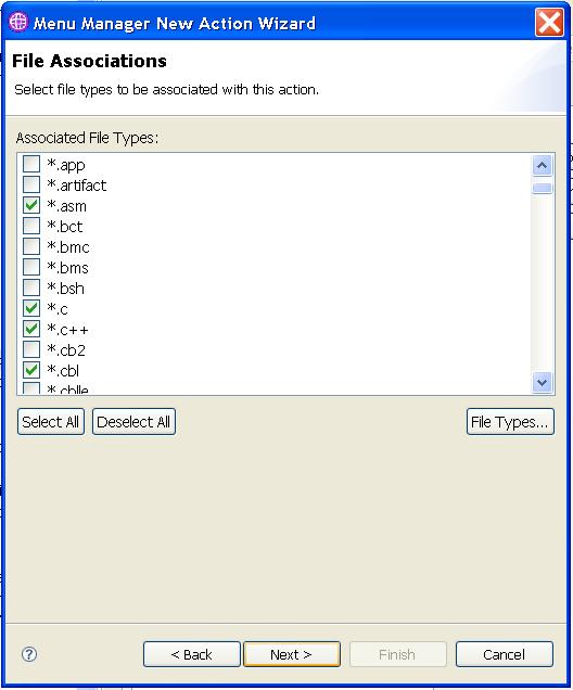 Select the associated file types for which the action can be used.