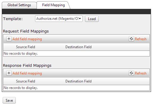 o This is where you would define and map fields from the shopping cart to the emulator o You can select a Template of existing field mappings
