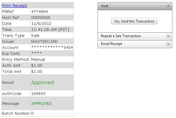 1. To void a transaction, click Yes, Void this Transaction and a screen will