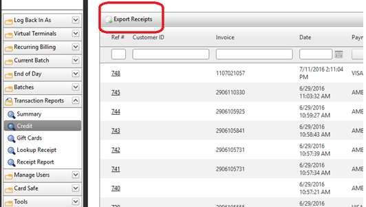 Transaction Reports, you can generate another report with only the receipts for all of the listed