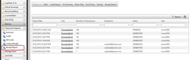 Receipt Report Page This page can be accessed by clicking on the Receipt Report menu under the Transaction Reports section.